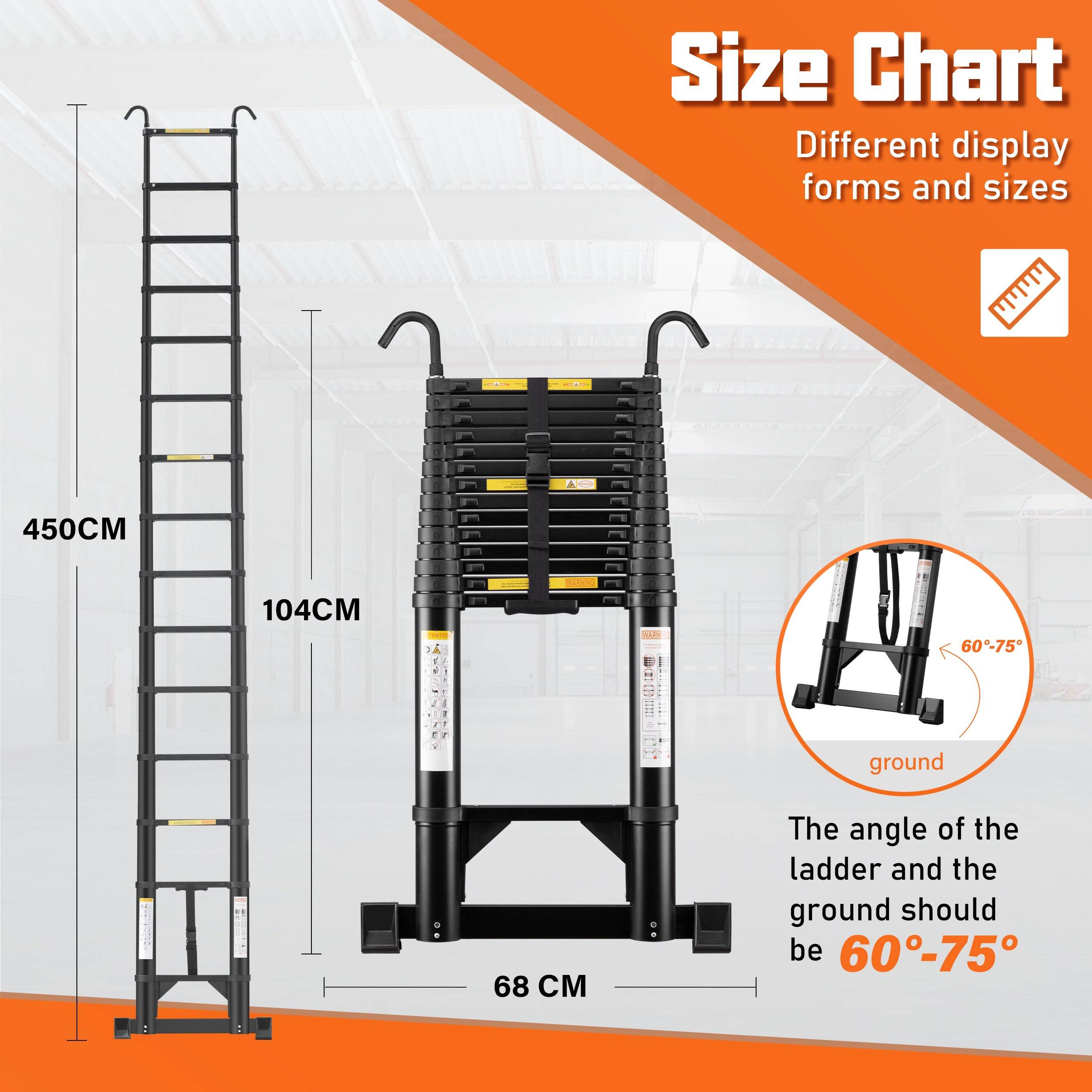 Échelle Télescopique Pliable 4,4 m en Aluminium avec Barre Stabilisatrice et Crochet Amovible, Charge Maximale 150 kg - Image 2