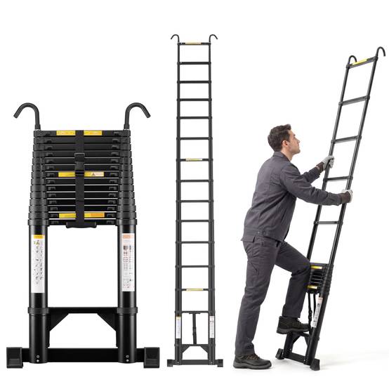 Échelle Télescopique Pliable 4,4 m en Aluminium avec Barre Stabilisatrice et Crochet Amovible, Charge Maximale 150 kg - Image 1