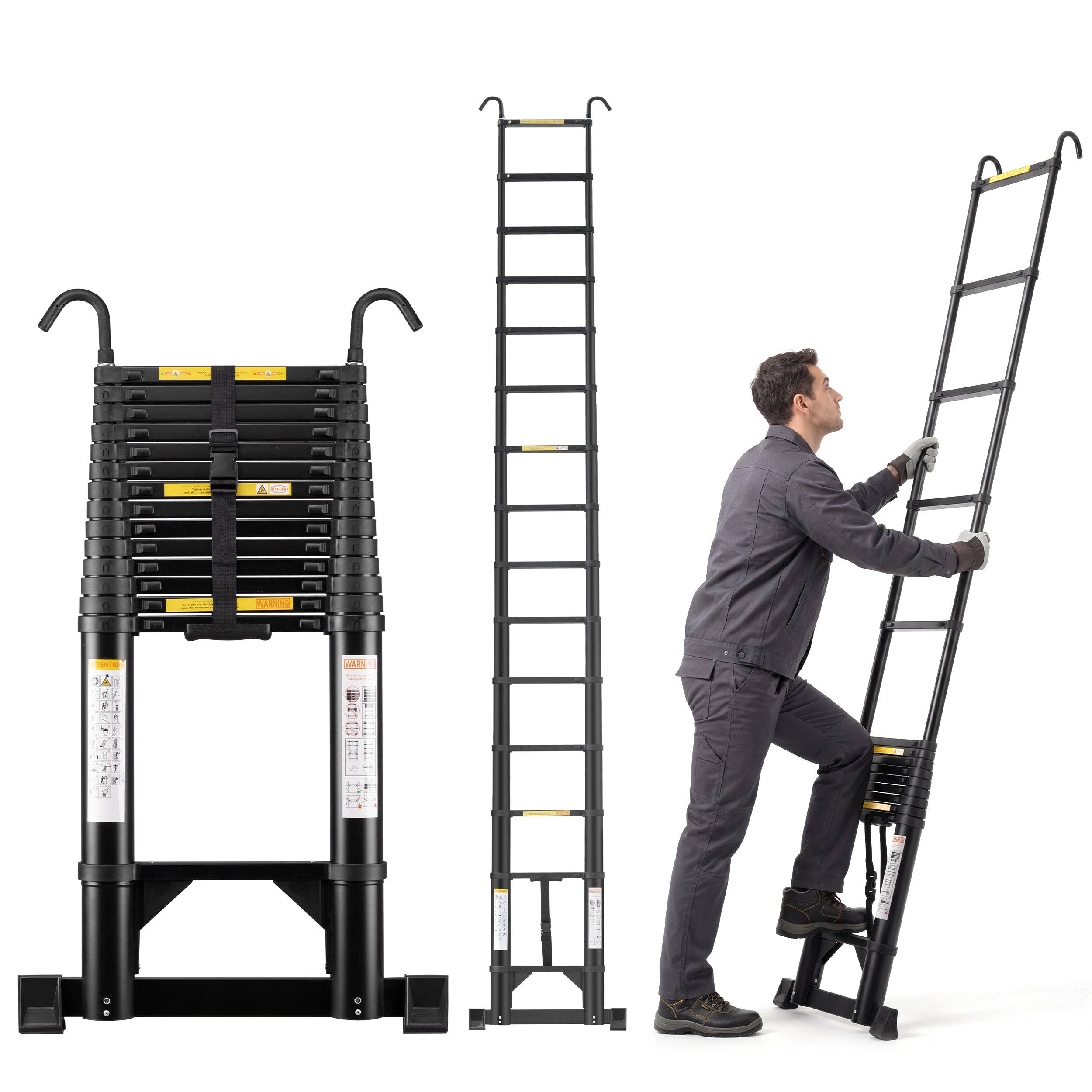 Échelle Télescopique Pliable 4,4 m en Aluminium avec Barre Stabilisatrice et Crochet Amovible, Charge Maximale 150 kg - Image 1