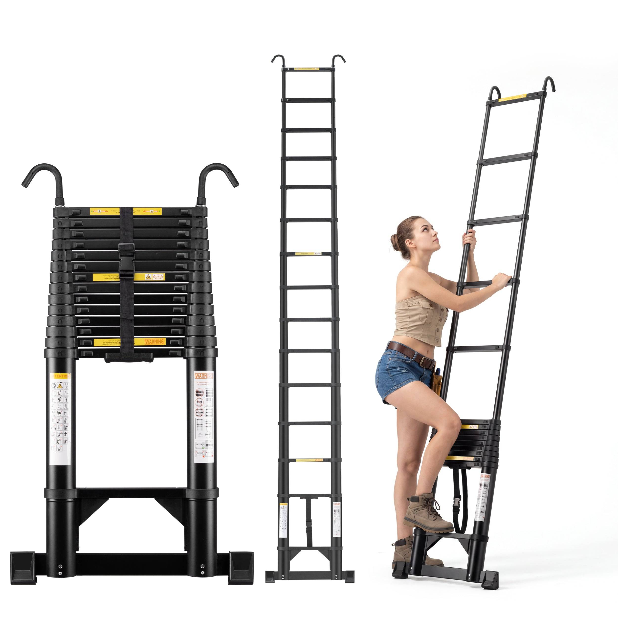 Échelle Télescopique Pliable 4,4 m en Aluminium avec Barre Stabilisatrice et Crochet Amovible, Charge Maximale 150 kg - Image 5