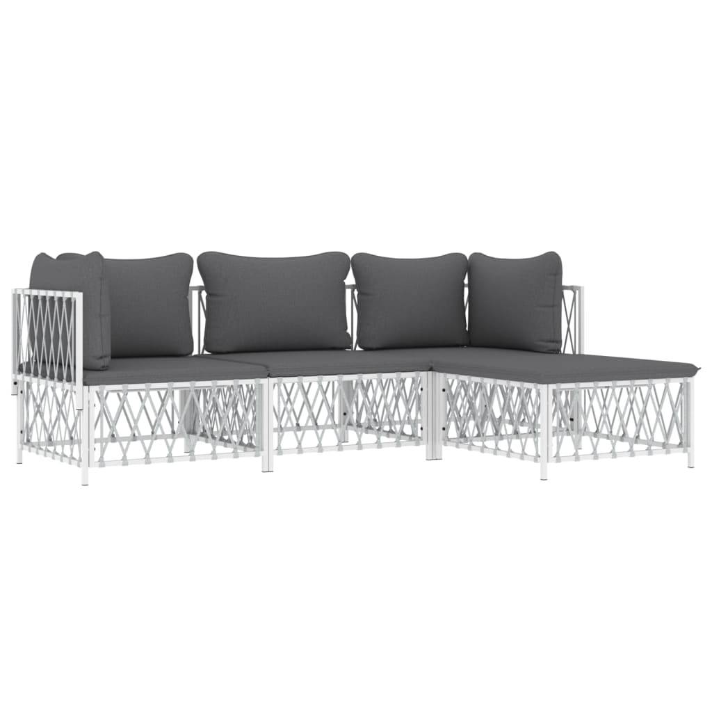 Helloshop26 - Salon de jardin meuble d'extérieur ensemble de mobilier 4 pièces avec coussins blanc acier - Image 1