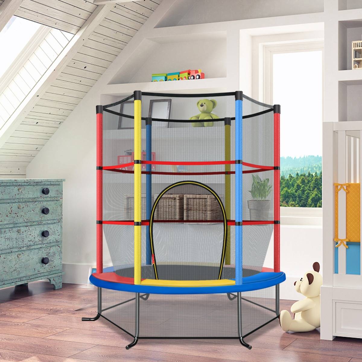 Maison Chic - Trampoline de Jardin pour Enfants Ø165CM avec Filet de Protection Appuis de Ressorts et Structure en Acier Coloré - Image 2