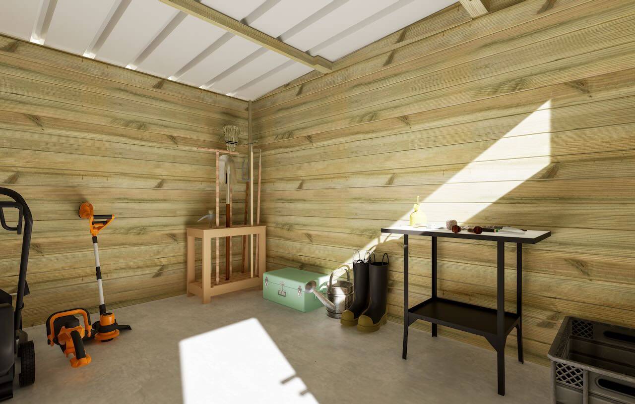 Abri Français - ABRI DE JARDIN bois autoclave 27mm - 2,64x3,44m / 9m2 - Bac acier - Plancher bois - Image 3