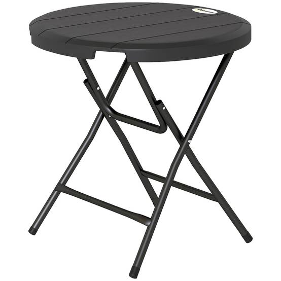 Sans Marque - Table jardin ronde pliable 4 personnes aspect bois acier plastique gris foncé 80x80x73 cm - Image 2