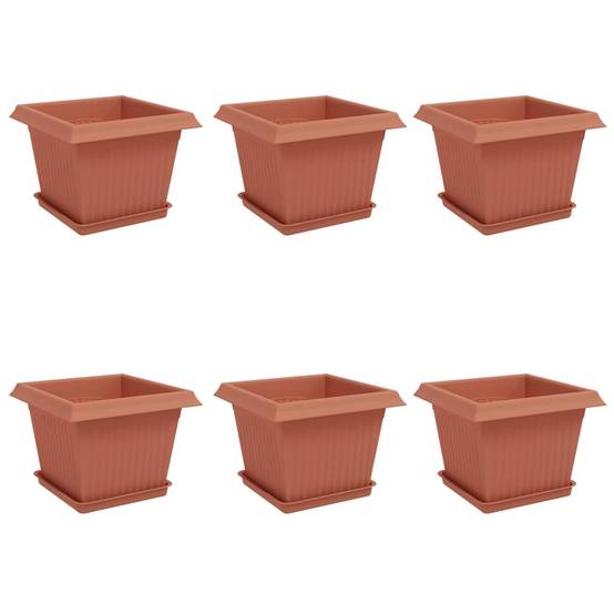 ComfortXL - Lot de 6 pots carrés plastique terrasse balcon drainage intégré 23x23x17,5cm rouge - ComfortXL Outdoor Living - Image 2