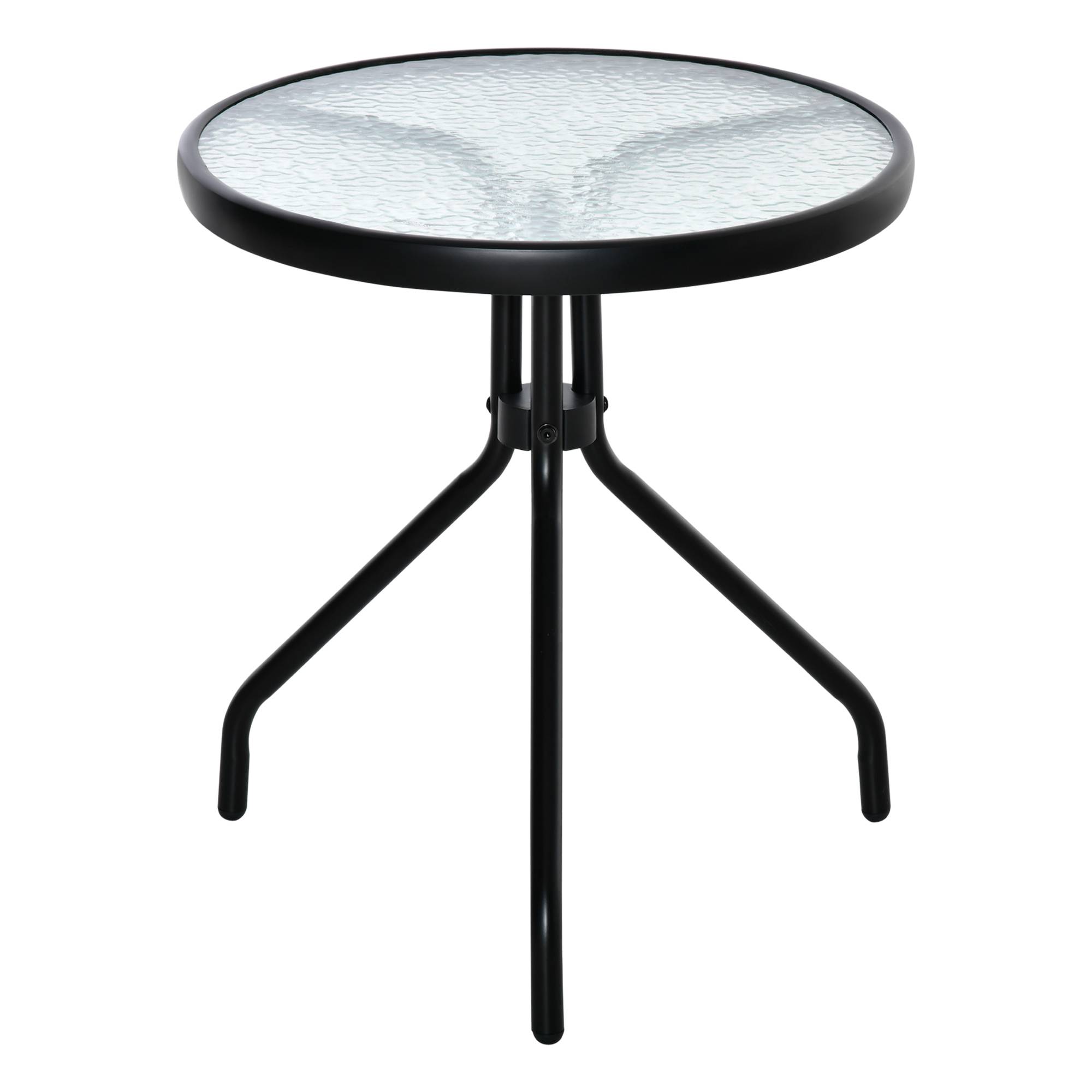Table bistro de jardin table basse ronde avec plateau verre trempé métal époxy Ø 50 x 55H cm noir - Image 1