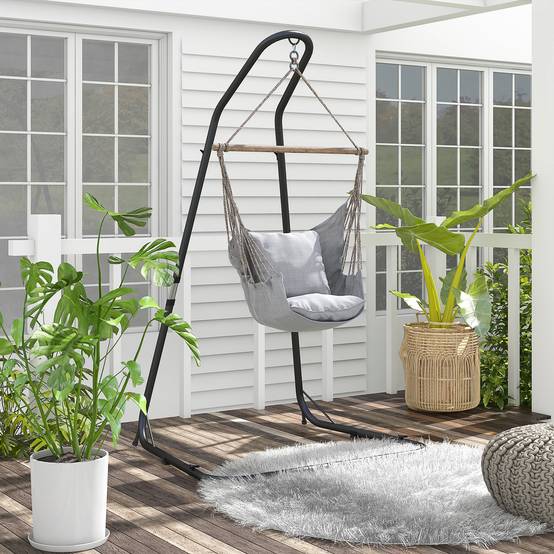 Support pour fauteuil suspendu métal extérieur hauteur réglable 133x116x230cm noir - ComfortXL Outdoor Living - Image 4