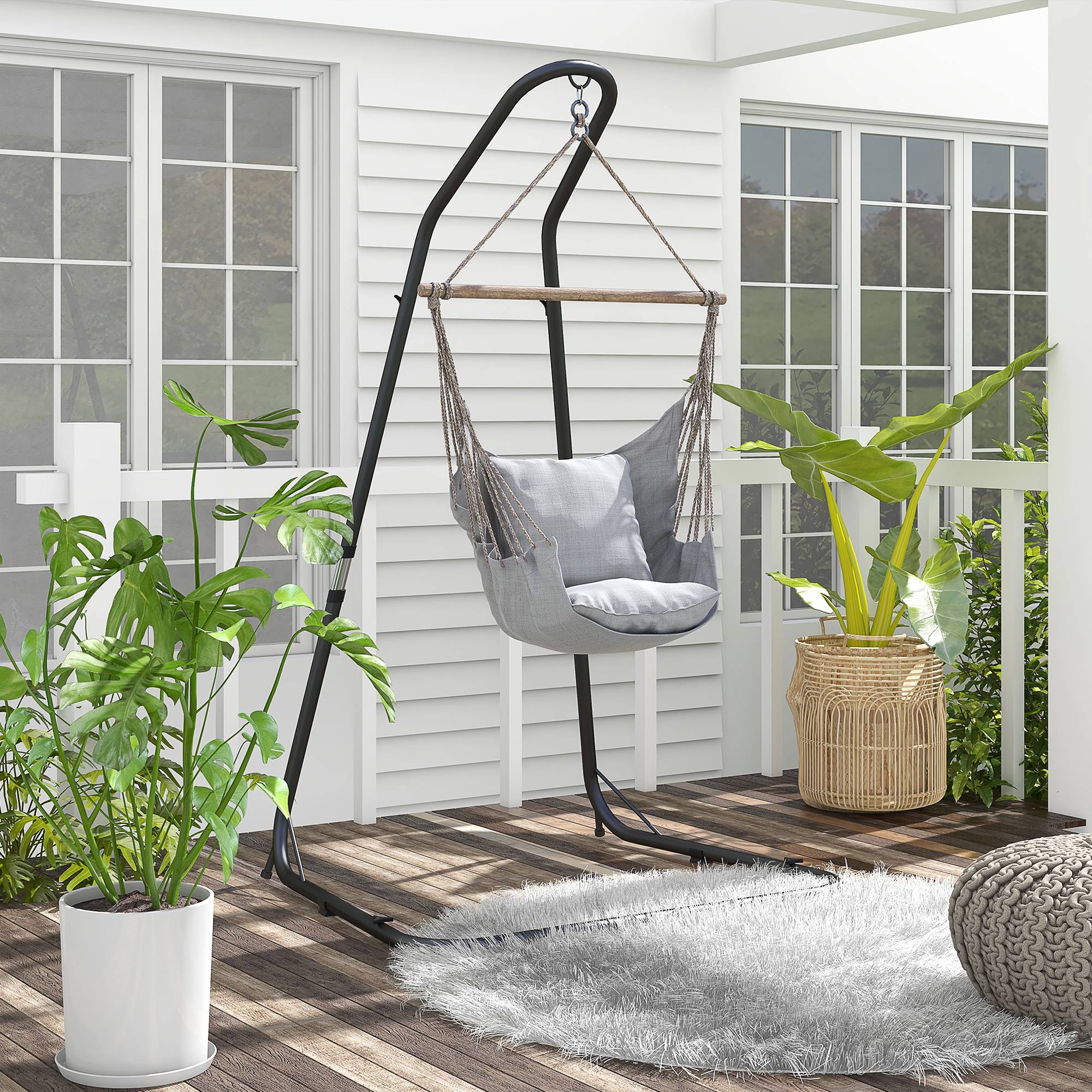 Support pour fauteuil suspendu métal extérieur hauteur réglable 133x116x230cm noir - ComfortXL Outdoor Living - Image 4