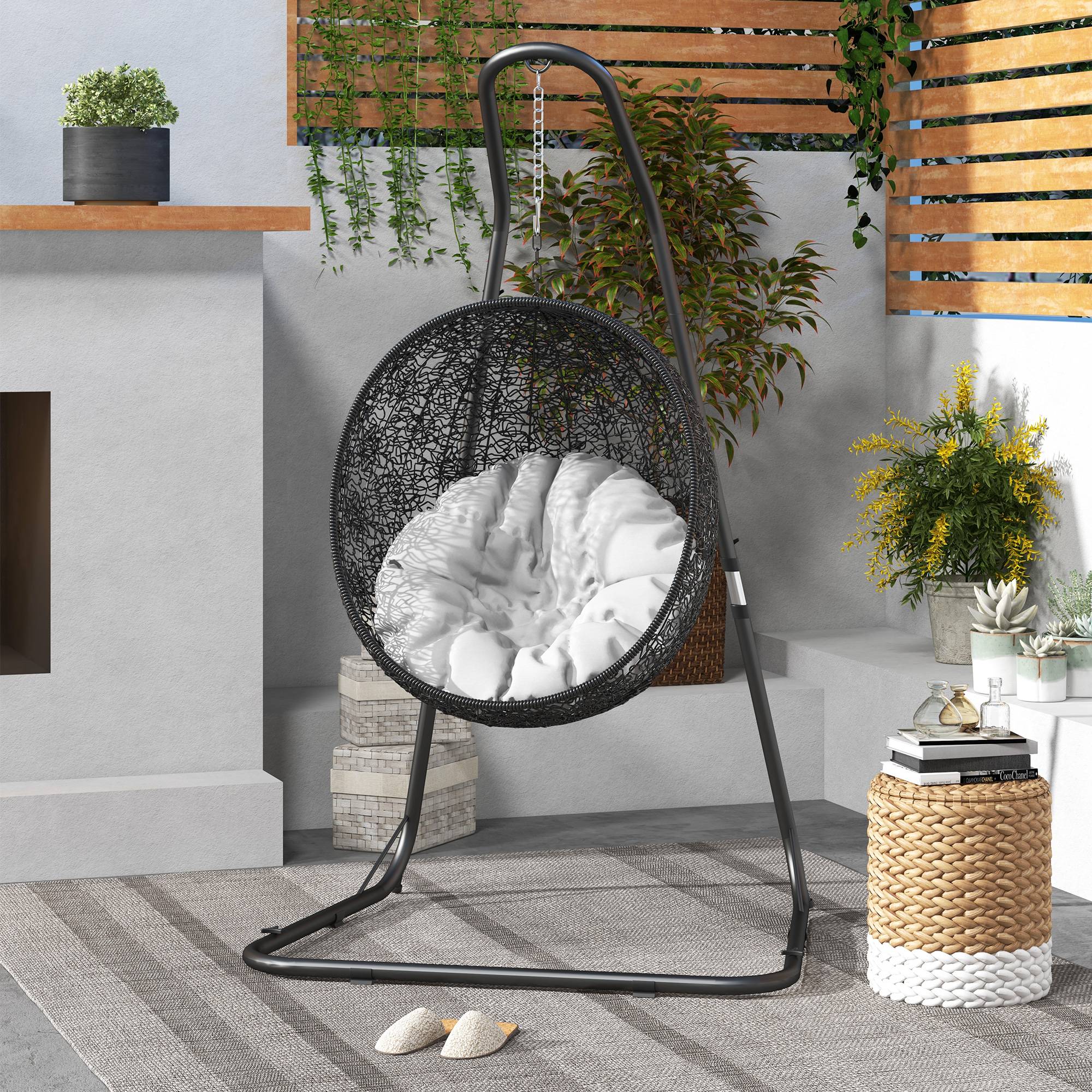 Support pour fauteuil suspendu métal extérieur hauteur réglable 133x116x230cm noir - ComfortXL Outdoor Living - Image 10
