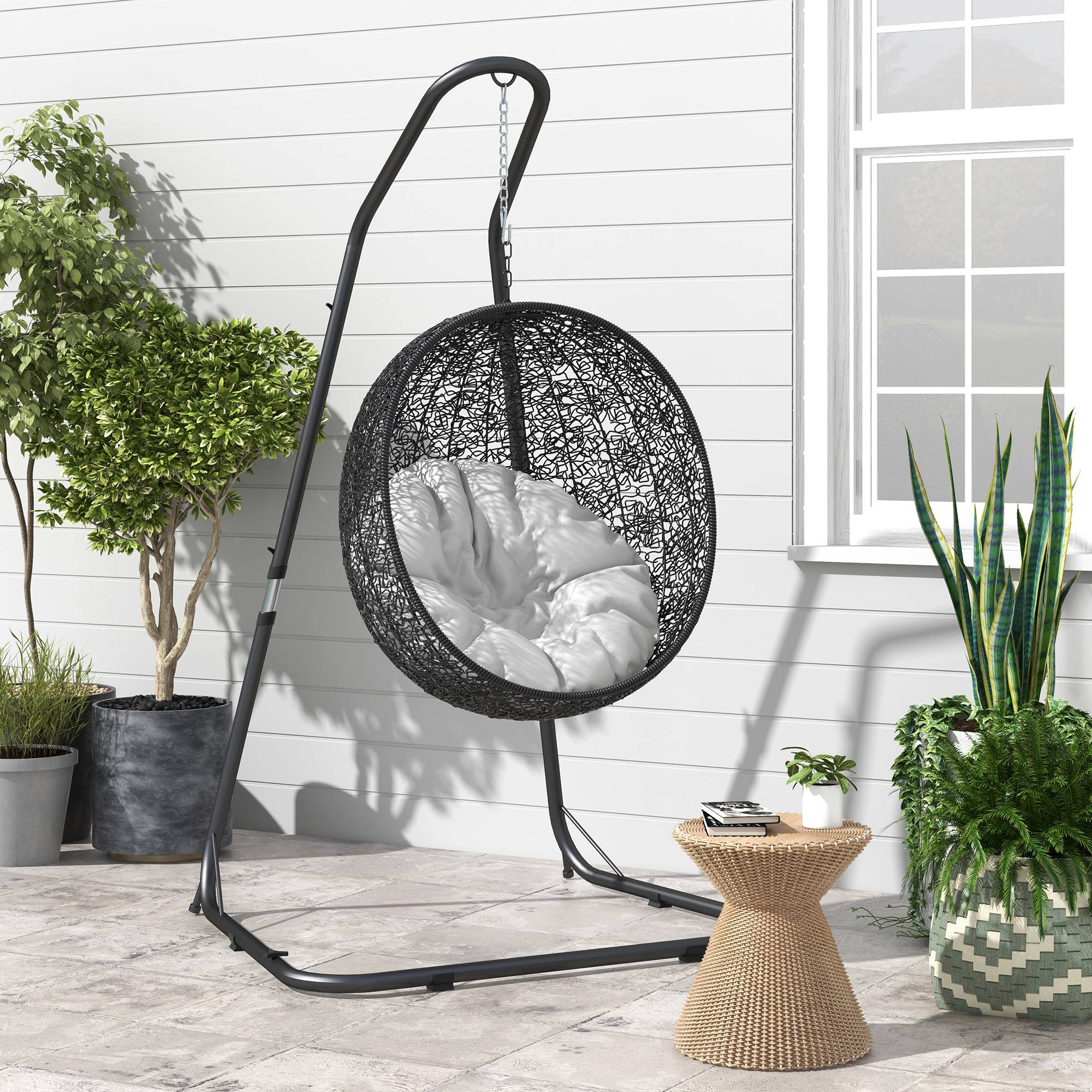 Support pour fauteuil suspendu métal extérieur hauteur réglable 133x116x230cm noir - ComfortXL Outdoor Living - Image 3