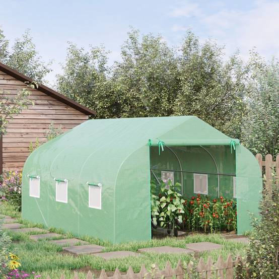 ComfortXL - Serre tunnel de jardin acier galvanisé PE vert 350 x 300 x 200 cm 10,5 m² protection cultures - ComfortXL Outdoor Living - Image 1
