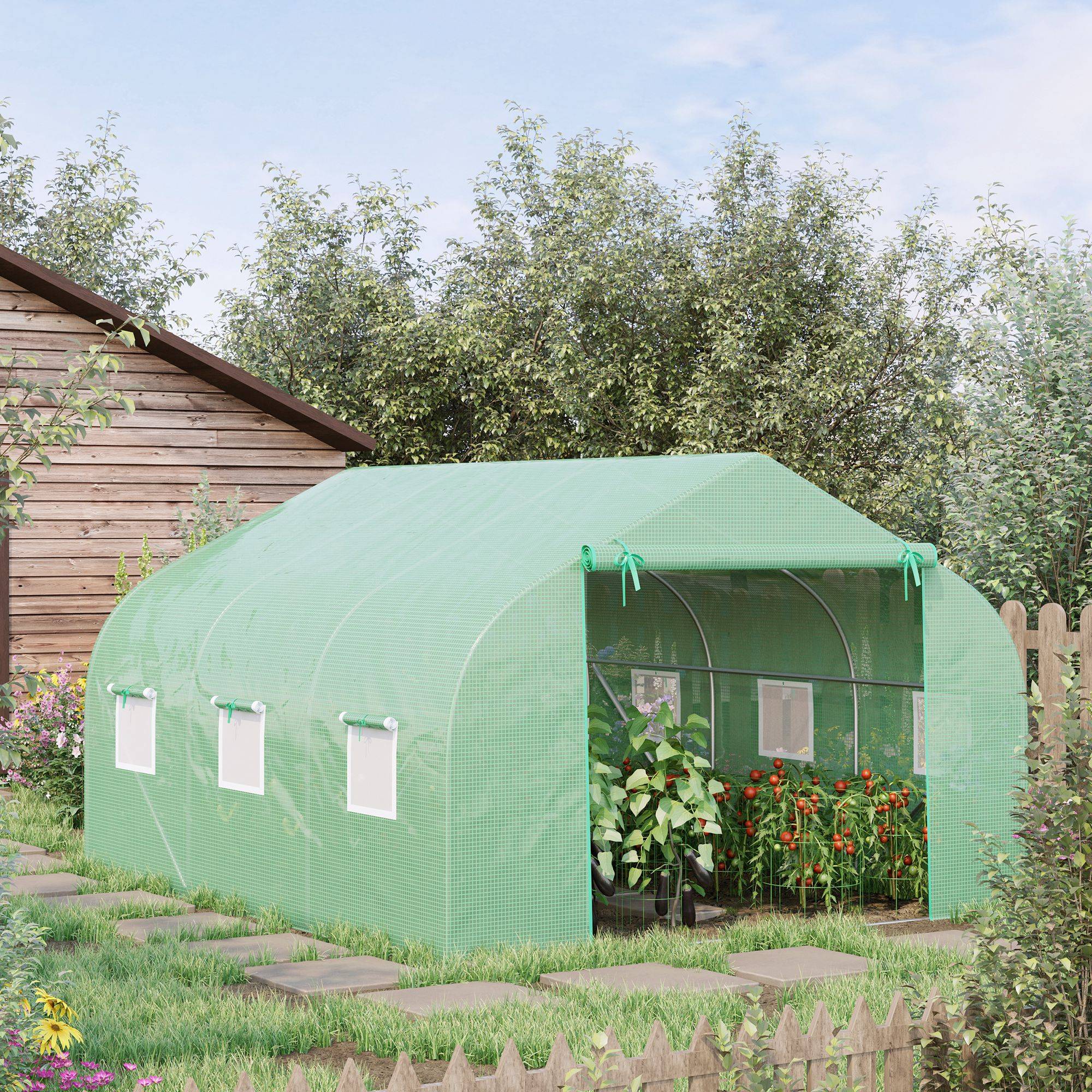 ComfortXL - Serre tunnel de jardin acier galvanisé PE vert 350 x 300 x 200 cm 10,5 m² protection cultures - ComfortXL Outdoor Living