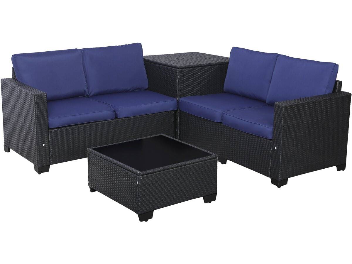 Habitat Et Jardin - Salon De Jardin En Résine Tressée Avec Coffre De Rangement "riley" - 4 Places - Bleu Foncé -habitat Et Jardin - Image 1