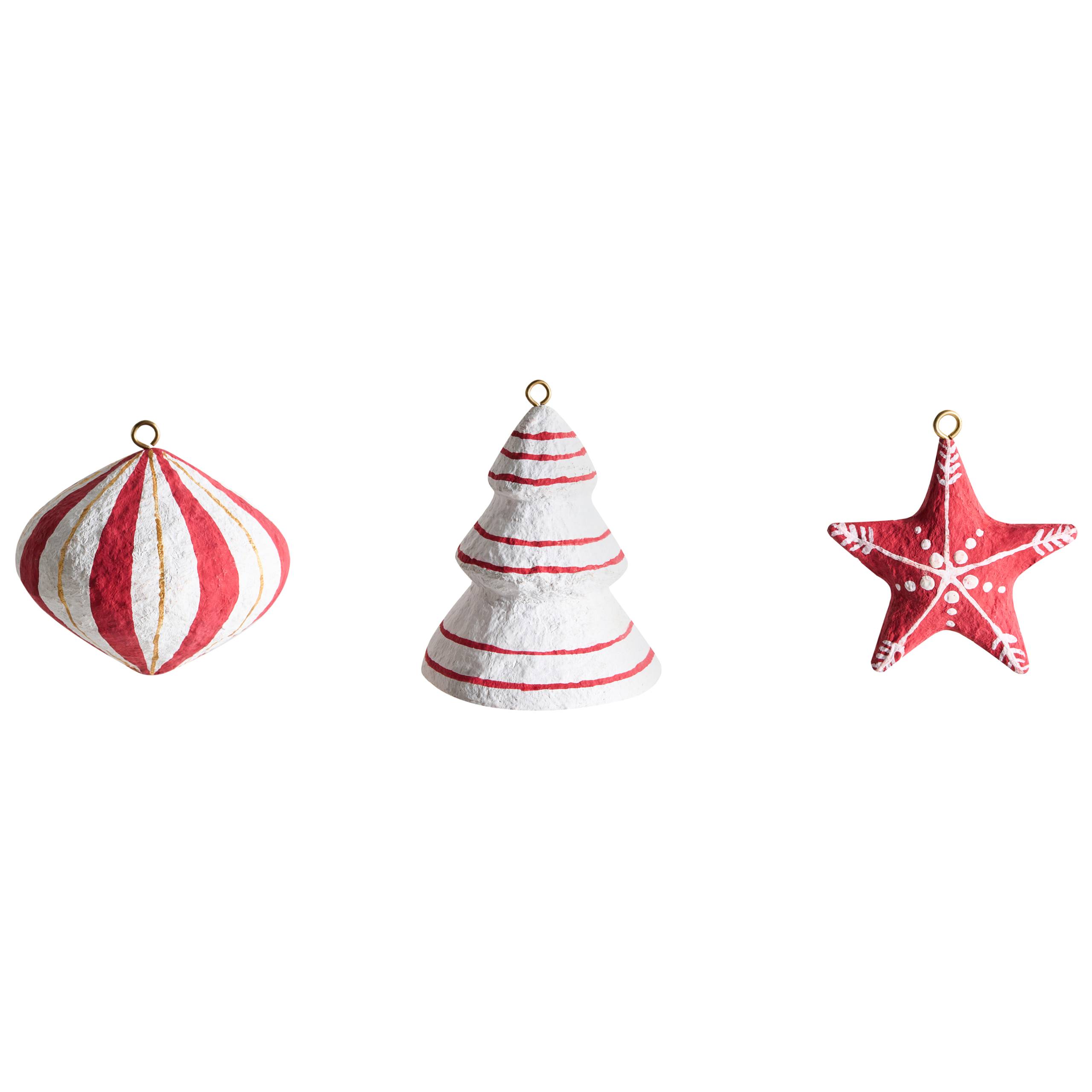 Beliani - Boules de Noël Papier-mâché Rouge/blanc GIDEALVEN - 8x8x10- Beliani - Image 4
