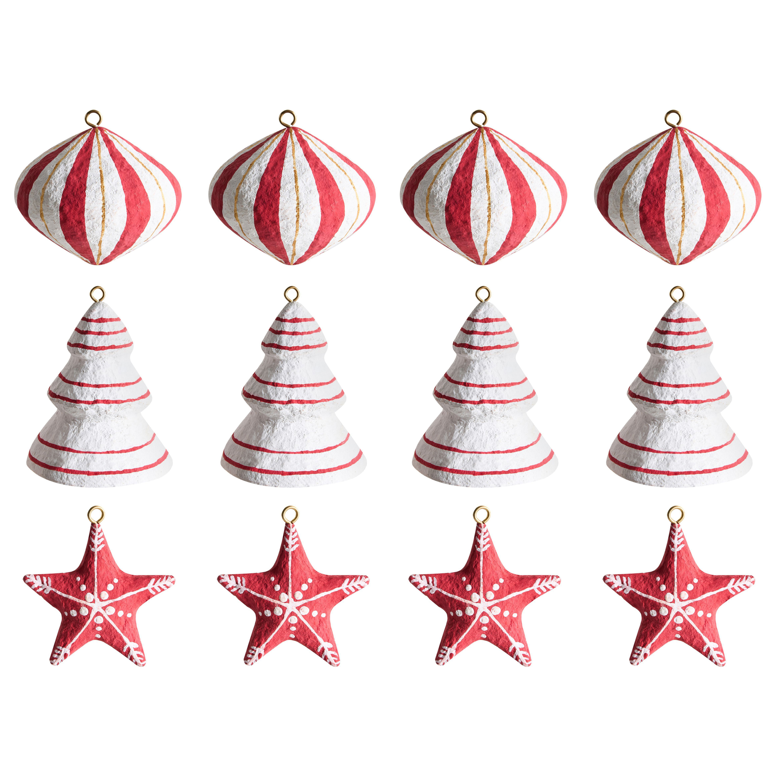 Beliani - Boules de Noël Papier-mâché Rouge/blanc GIDEALVEN - 8x8x10- Beliani - Image 2