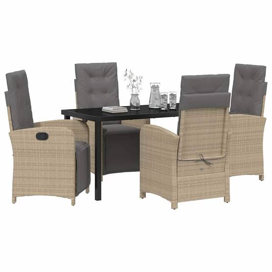 ComfortXL - Table et Chaises de Jardin Repas Résine Tressée pour 4 Personnes Dossiers Inclinables Beige 5 pcs – ComfortXL Outdoor Living - Image 3
