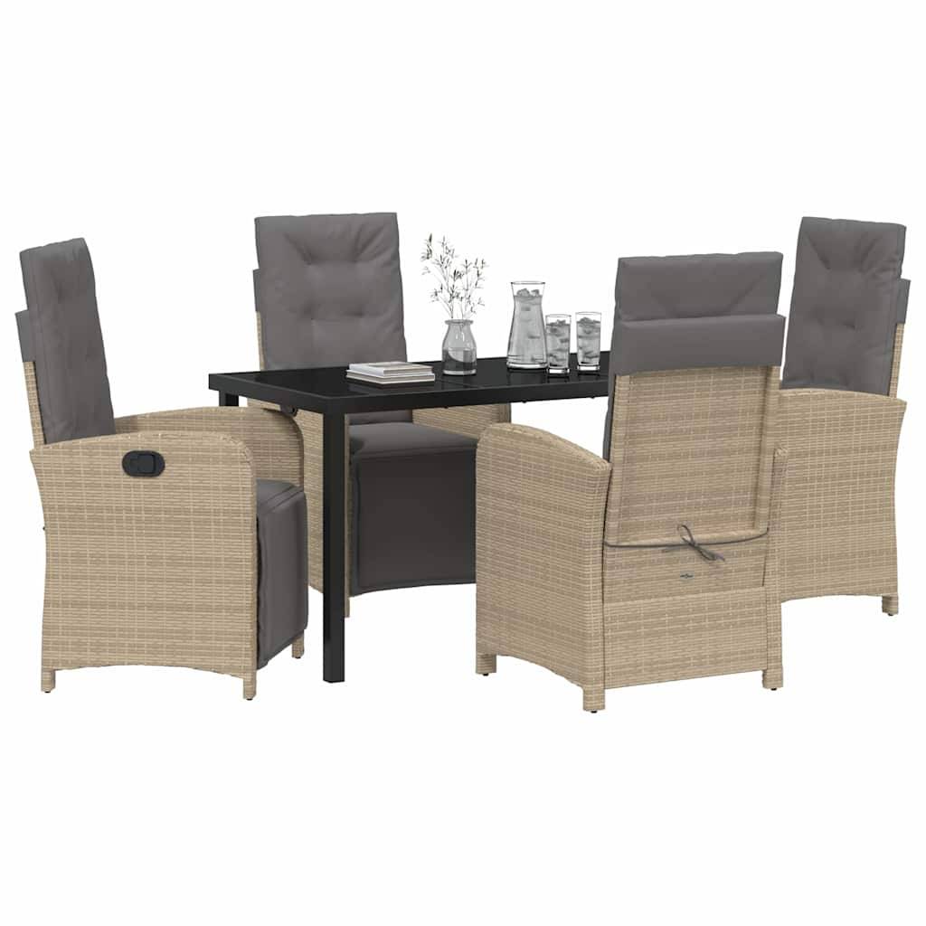 ComfortXL - Table et Chaises de Jardin Repas Résine Tressée pour 4 Personnes Dossiers Inclinables Beige 5 pcs – ComfortXL Outdoor Living - Image 3