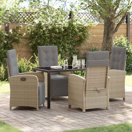 ComfortXL - Table et Chaises de Jardin Repas Résine Tressée pour 4 Personnes Dossiers Inclinables Beige 5 pcs – ComfortXL Outdoor Living - Image 1