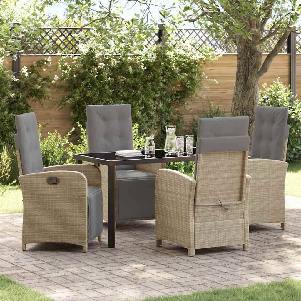 ComfortXL - Table et Chaises de Jardin Repas Résine Tressée pour 4 Personnes Dossiers Inclinables Beige 5 pcs – ComfortXL Outdoor Living - Image 1