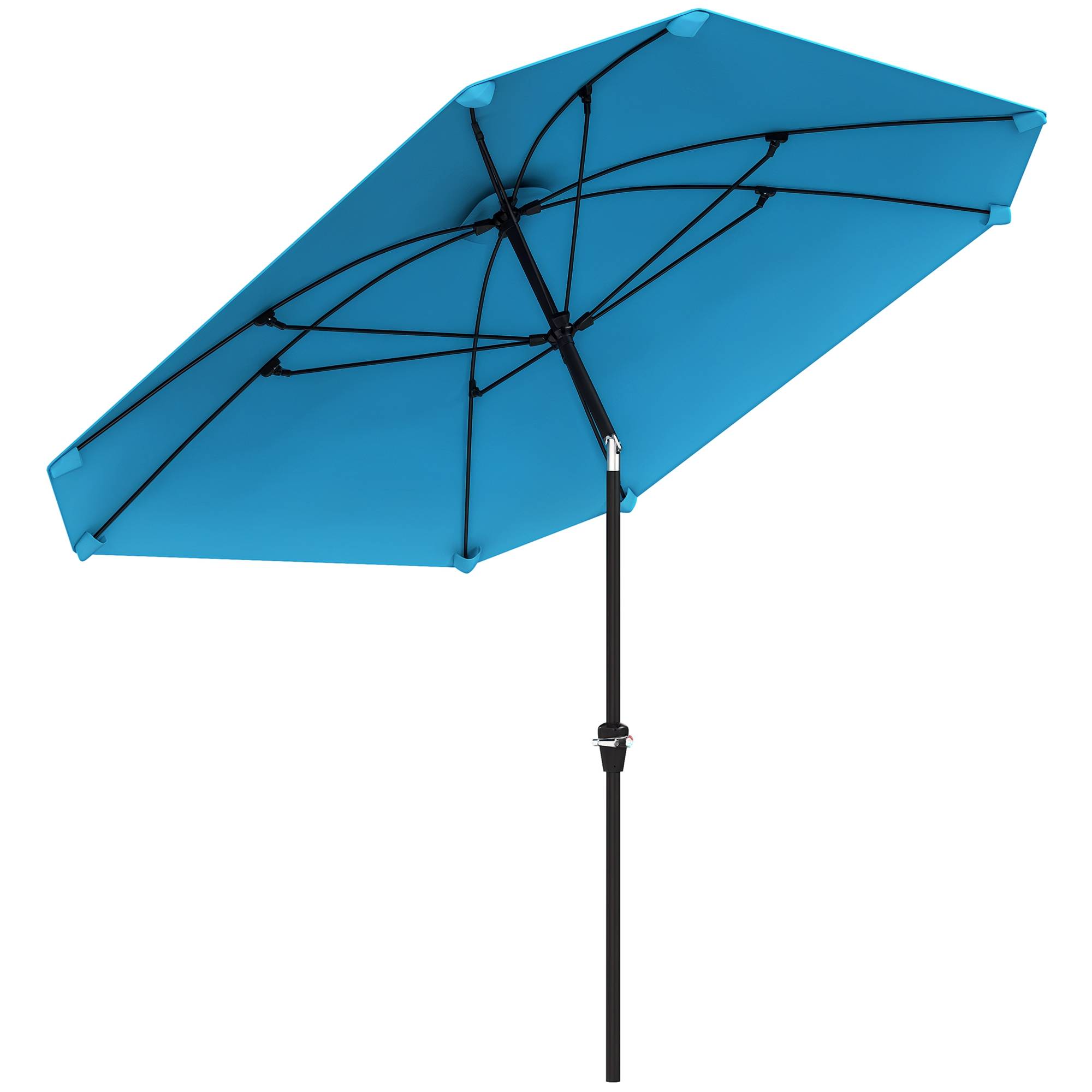 Parasol de jardin 233 x 233 cm, angle réglable, étanche, mât en aluminium, baleines en fibre de verre, manivelle, bleu