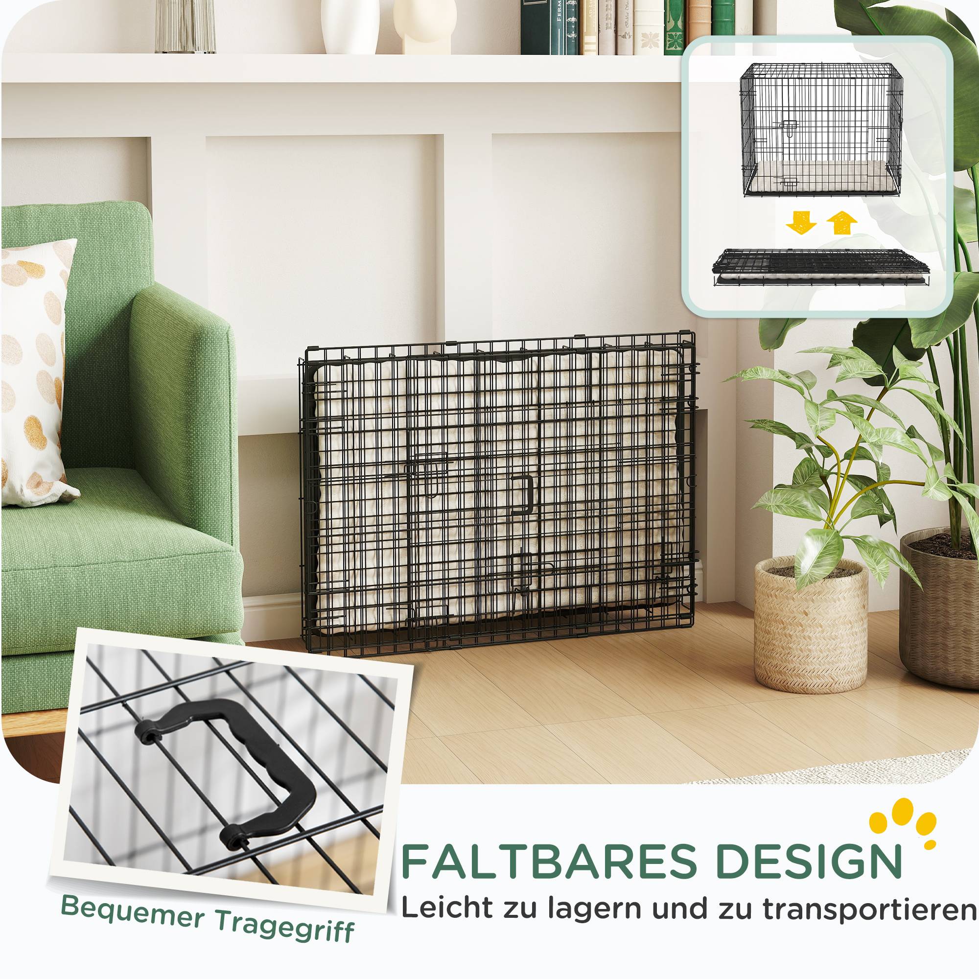 ComfortXL - Cage pliable pour petit chien avec coussin polyester 75 x 48,5 x 53 cm noire transport double porte sécurisée - Image 7
