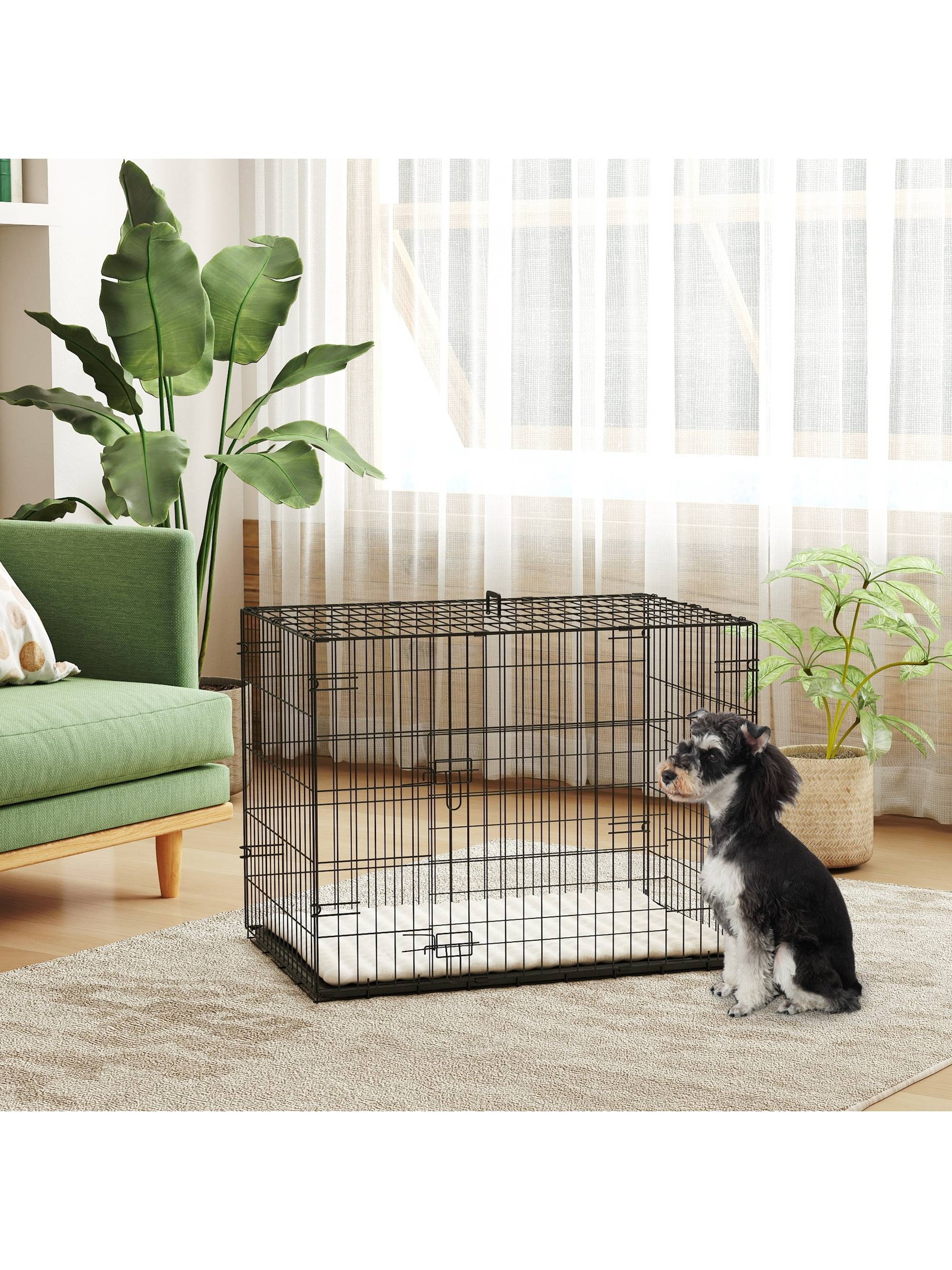 ComfortXL - Cage pliable pour petit chien avec coussin polyester 75 x 48,5 x 53 cm noire transport double porte sécurisée - Image 10