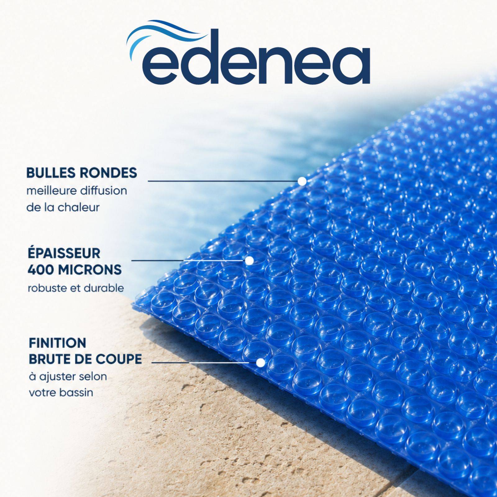 Bâche Solaire Piscine 500 X 300 Rectangulaire 400 Microns Non Bordée Bleu Foncé - Edenea - Image 3