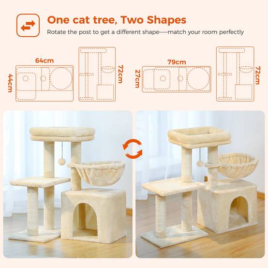 Petit Arbre à Chat 72 cm avec Hamac Beige PAWZ Road - Image 6