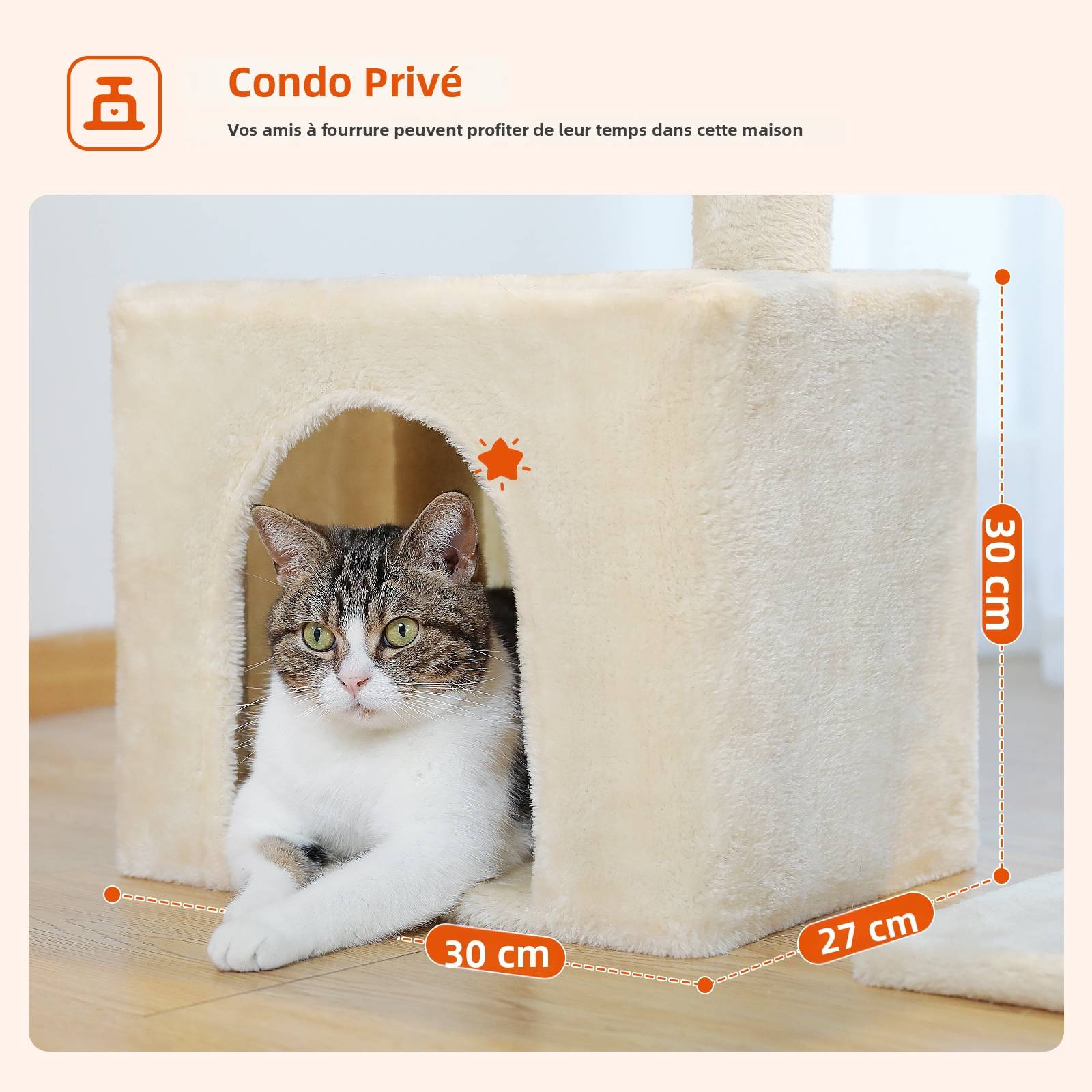 Petit Arbre à Chat 72 cm avec Hamac Beige PAWZ Road - Image 4
