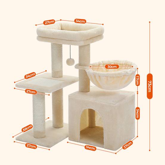 Petit Arbre à Chat 72 cm avec Hamac Beige PAWZ Road - Image 2