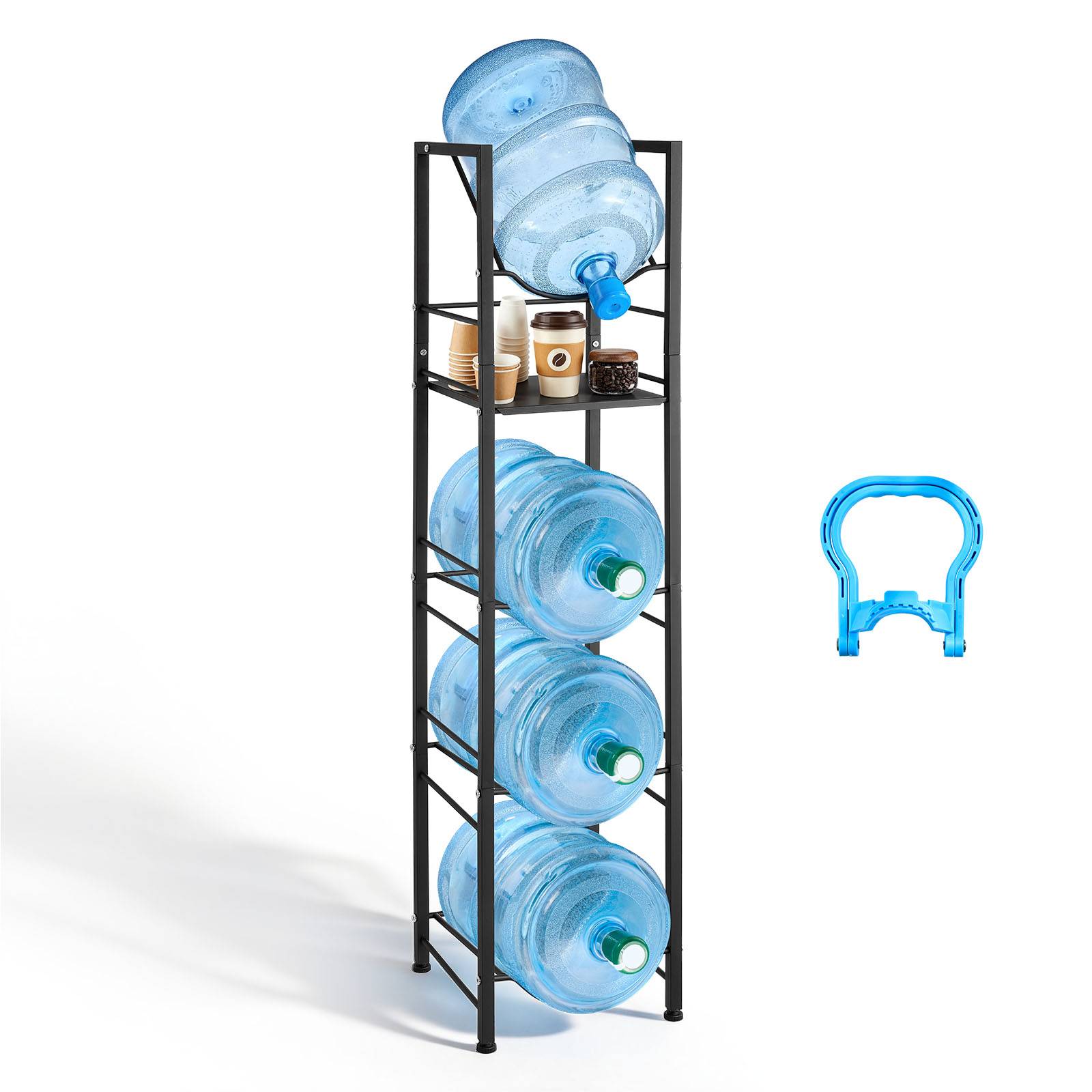 Vevor - VEVOR Support pour bonbonnes d'eau, rack 5 niveaux pour 4 bidons 11L/19L, étagère rangement, cadre acier Q195, pieds réglables, poignée, noir. - Image 1