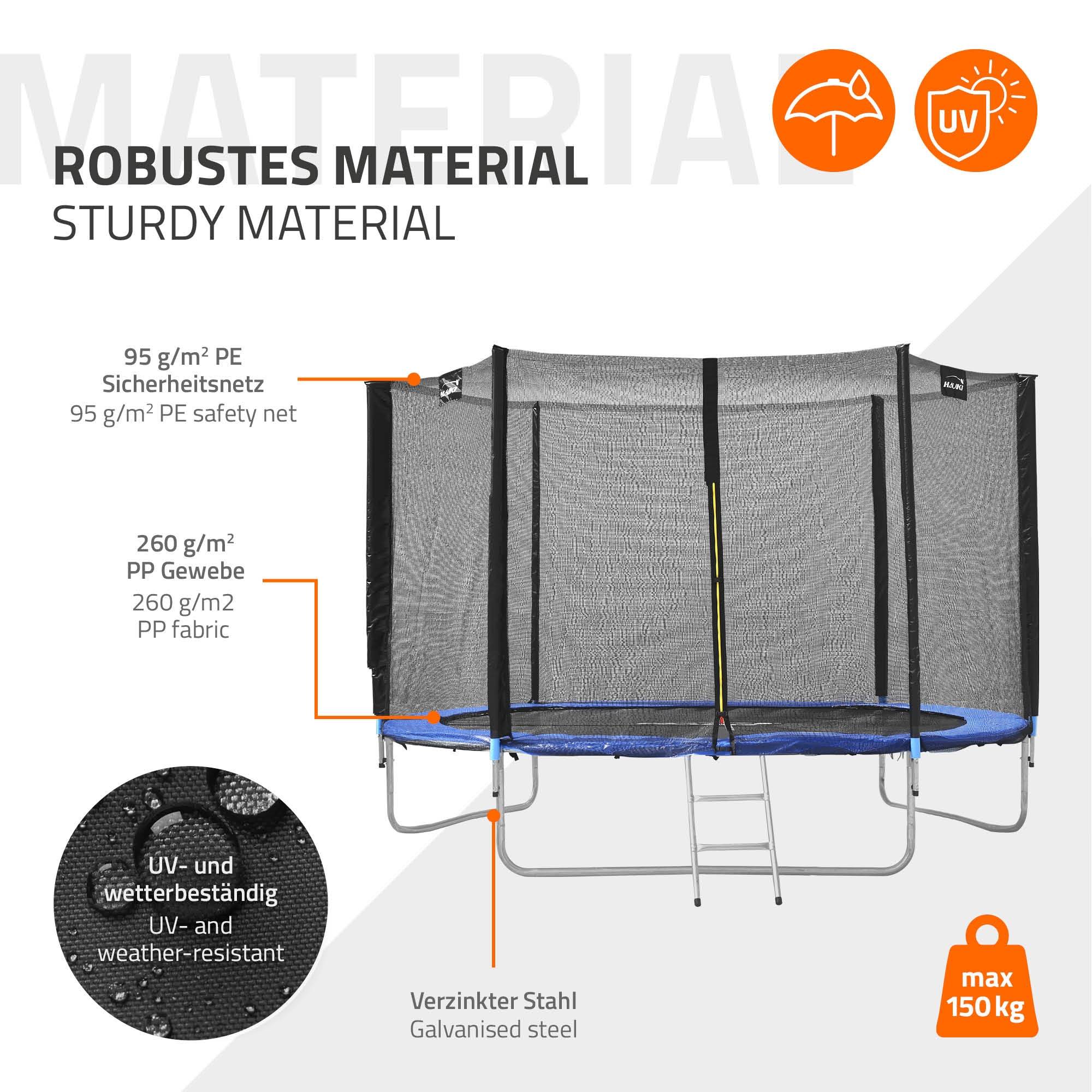 Trampoline de jardin avec filet de sécurité et échelle set complet bleu Ø 305 cm - Image 7