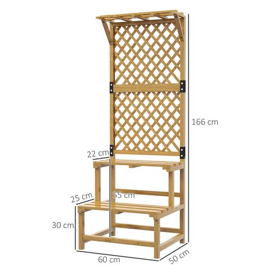 Sans Marque - Support plantes intérieur porte plante intérieure à deux niveaux avec treillis 60 x 50 x 166 cm en bois massif jaune - Image 5