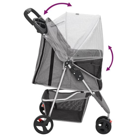 Poussette pour chien acier et tissu gris 80 x 46 x 98 cm - PANGIVO - Image 6
