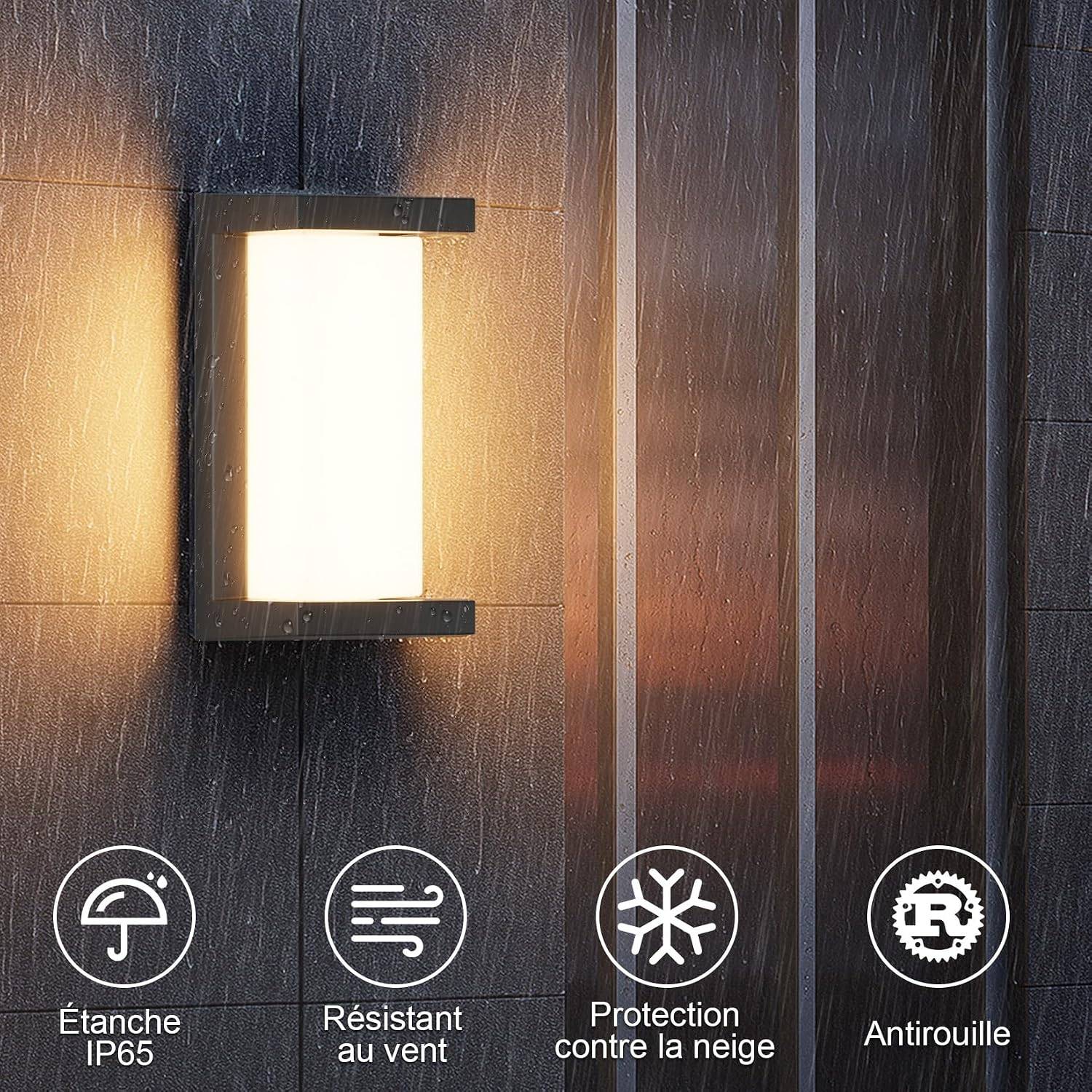 8 in 1 - Piece 24W LED Extérieur Applique Murale 3000K IP65 Imperméable Moderne Rectangulaire pour Intérieur Extérieur Patio Noir - Image 2