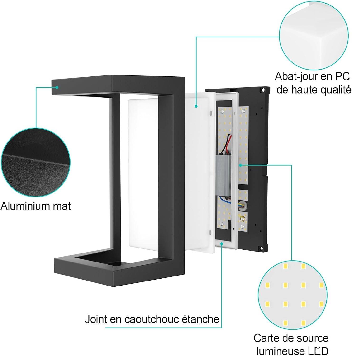 8 in 1 - Piece 24W LED Extérieur Applique Murale 3000K IP65 Imperméable Moderne Rectangulaire pour Intérieur Extérieur Patio Noir - Image 3