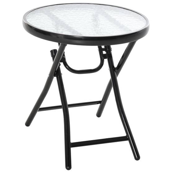 Table de jardin ronde pliante en verre avec boucle de sécurité, bordure métallique, pour intérieur et extérieur, Ø45 x 50 cm, noire - Image 2