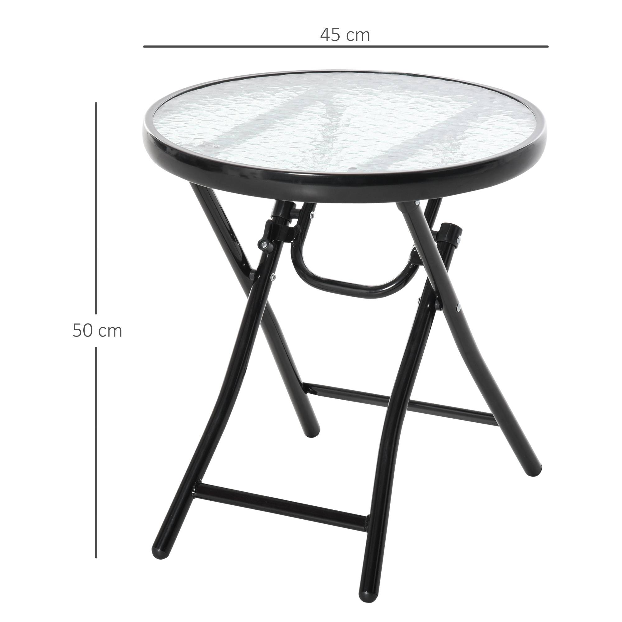 Table de jardin ronde pliante en verre avec boucle de sécurité, bordure métallique, pour intérieur et extérieur, Ø45 x 50 cm, noire - Image 5
