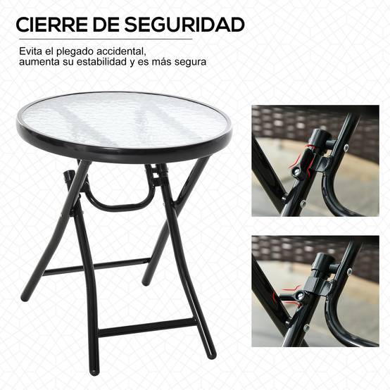 Table de jardin ronde pliante en verre avec boucle de sécurité, bordure métallique, pour intérieur et extérieur, Ø45 x 50 cm, noire - Image 7