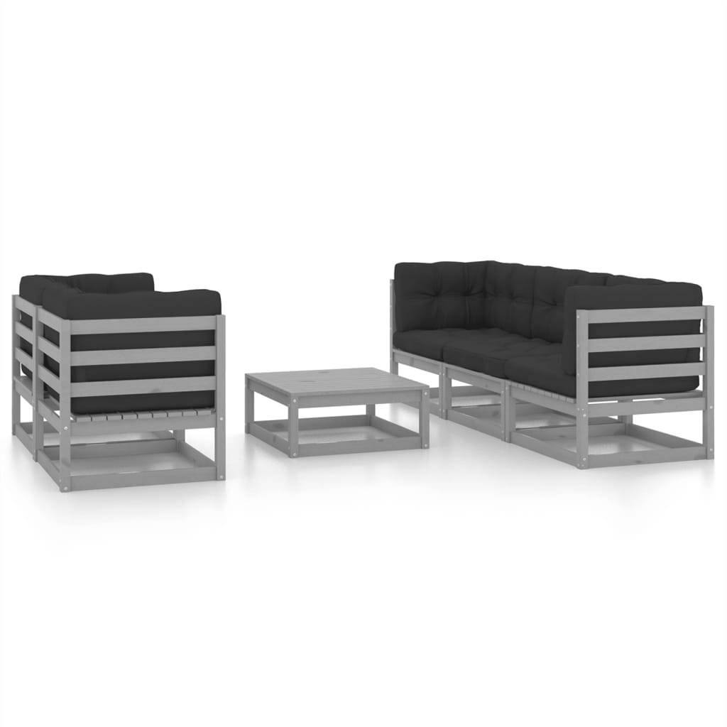 Helloshop26 - Salon de jardin meuble d'extérieur ensemble de mobilier 6 pièces avec coussins bois de pin massif - Image 1