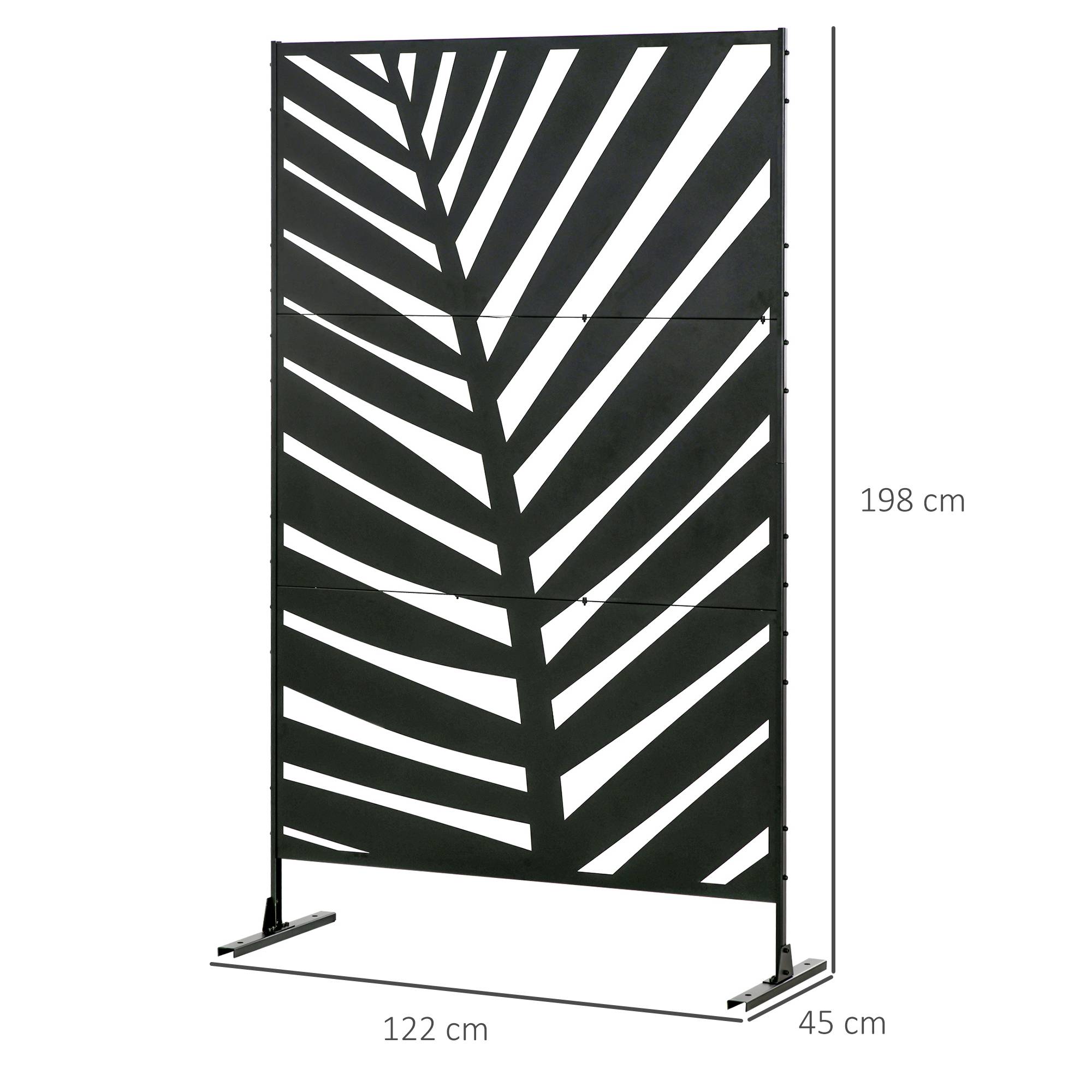 Paravent d'extérieur, cadre en acier peint, motif : silhouette de feuille de palmier, 1,2 x 2 m, noir - Image 5