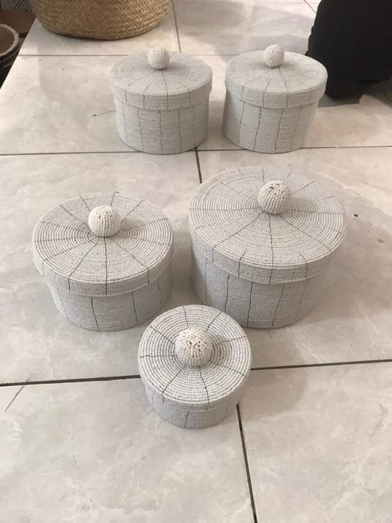 Lot de 3 boites Gigognes en perles - Blanc 2 - Image 2
