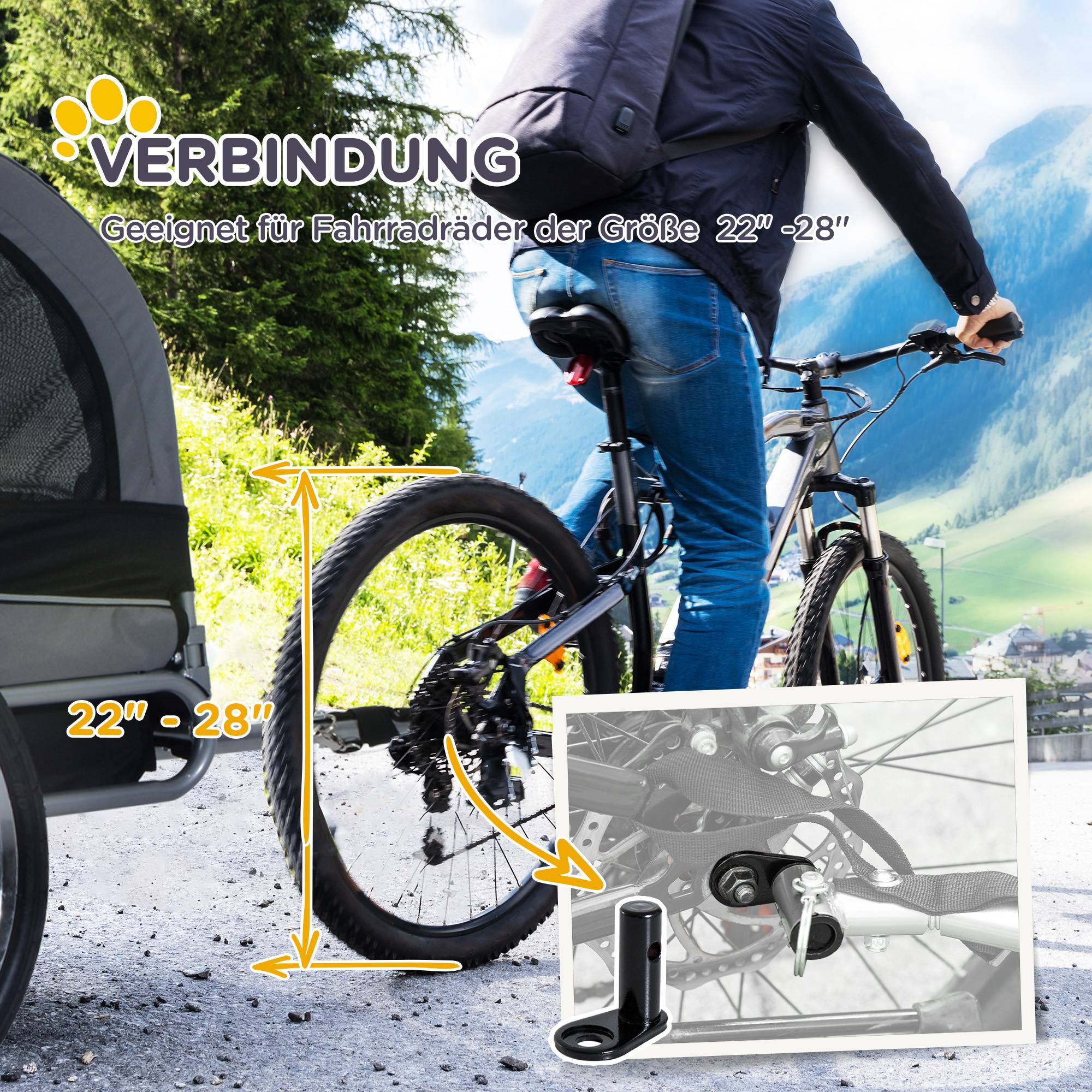 Remorque de vélo pour chien, transporteur animal gris-noir, 130x73x90cm, pour sorties sécurisées avec votre chien - Image 6