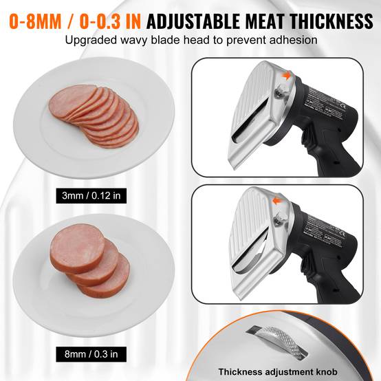 VEVOR Couteau à kebab électrique sans fil 80W, inox, 2 lames D100mm, épaisseur 0-8mm, pour restaurant. - Image 4