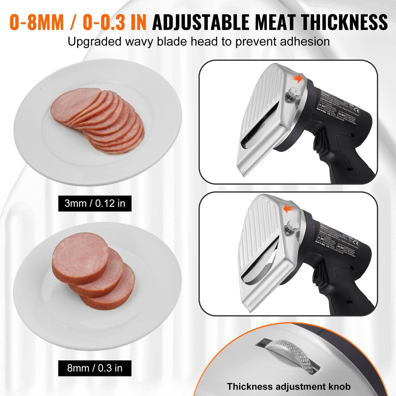 VEVOR Couteau à kebab électrique sans fil 80W, inox, 2 lames D100mm, épaisseur 0-8mm, pour restaurant. - Image 4