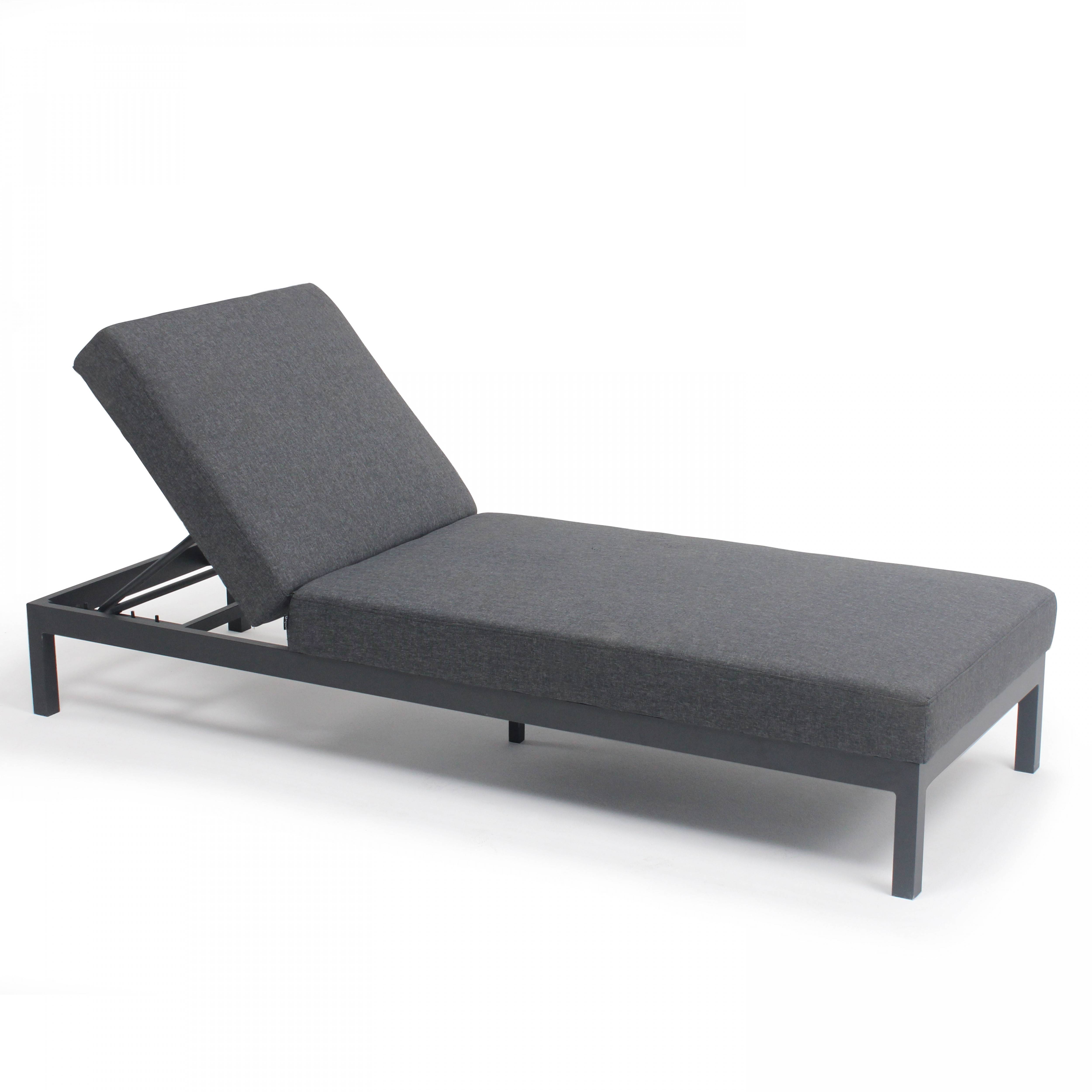 Oviala - Lot de 2 bains de soleil inclinable avec tablettes en aluminium gris Galapagos - Oviala - Image 3