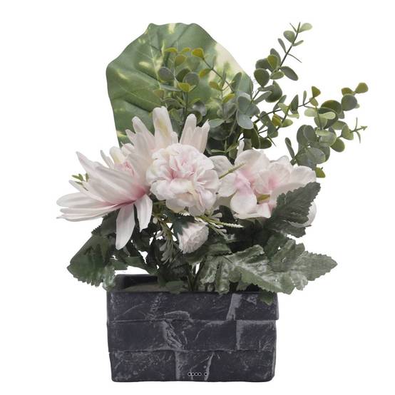 Jardinière pot beton Chrysanthème, Hortensia, Dahlia et eucalyptus Rose-crème - couleur: Rose-crème - Image 1