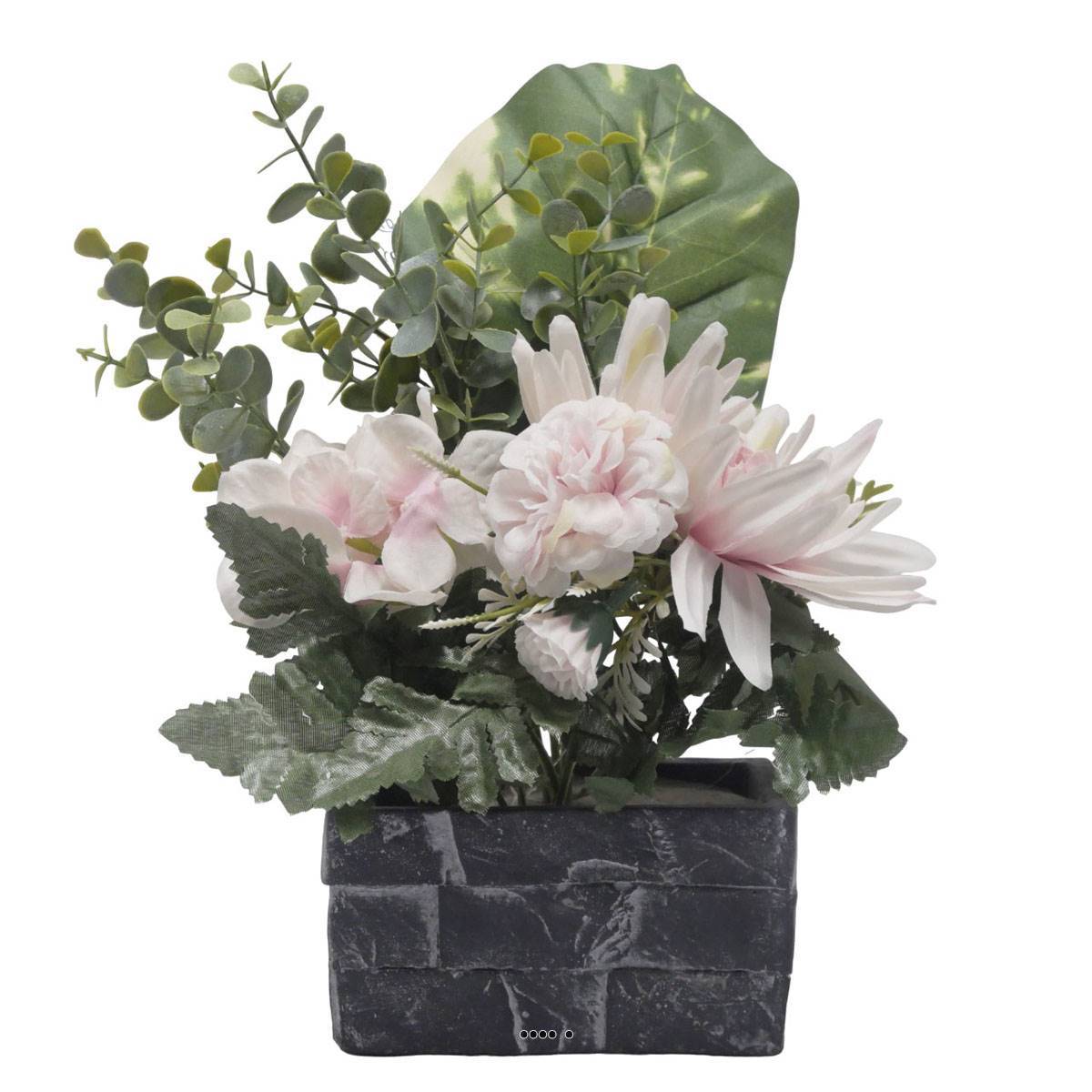 Jardinière pot beton Chrysanthème, Hortensia, Dahlia et eucalyptus Rose-crème - couleur: Rose-crème - Image 2