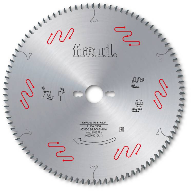 Lame alternée à denture aïgue pour panneaux revêtus FREUD - Ø300 3,2/2,2 AL30 Z96 BA 38° - F03FS05064 -LU3A 0300