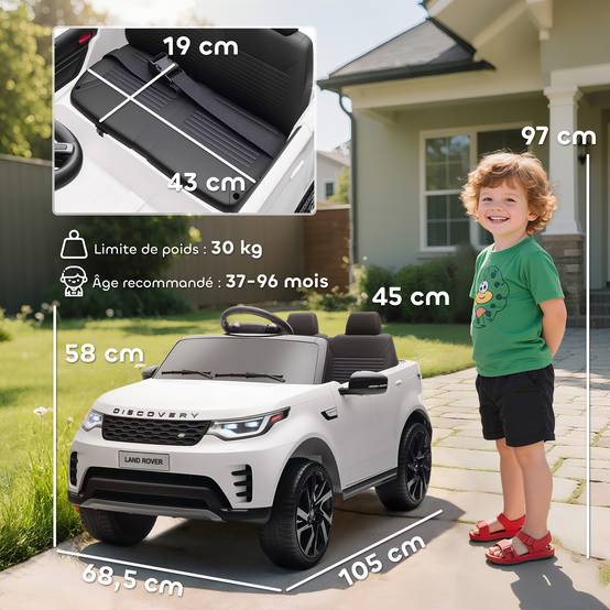 Voiture électrique enfant véhicule électrique Land Rover Discovery 12V télécommande 2,4 G 2 moteurs 105x68,5x58cm blanc - Image 5